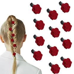 30 Stück rote Samt-Mini-Rosen-Haarspangen, Blumen-Haarschmuck für Frauen Mädchen Hochzeit Brautjungfer Braut von DonLeeving