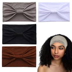 4 Stück Stirnbänder für Damenhaar, breite Stirnbänder für Frauen, Boho-Kopftücher, Wickeln, Yoga-Haarbänder, elastische Turbane von DonLeeving
