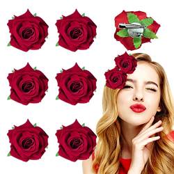 6 Stück rote Rosenblüten-Haarspangen, Rosen-Blume, Haar-Accessoires, Broschen, Hochzeit, Haarspange, Flamenco, Tänzerin für Frauen und Mädchen von DonLeeving