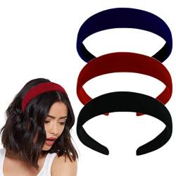 DonLeeving 3 x Haarbänder, elastisch, gepolstert, Vintage-Stil, Haarschmuck für Damen und Mädchen, Schwarz, Marineblau, 3,0 Stück von DonLeeving