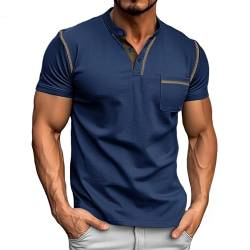 Donason Herren Henley Shirt Sommer Kurzarm Knopf T-Shirt mit Brusttasche und Grandad-Ausschnitt Kurzarmshirt Casual Basic Tops Tshirt für Männer von Donason