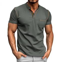Donason Herren Henley Shirt Sommer Kurzarm Knopf T-Shirt mit Brusttasche und Grandad-Ausschnitt Kurzarmshirt Casual Basic Tops Tshirt für Männer von Donason