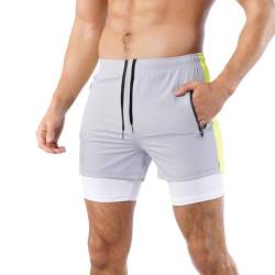 Donason Herren Sport Shorts 2 in 1 Sporthose Schnell Trocknend Laufshorts Sommer Kurze Hose mit Reißverschlusstasche für Training Fitness von Donason