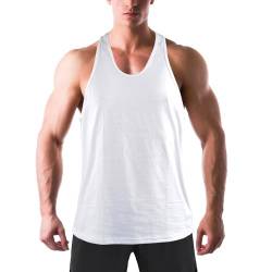 Donason Herren Tank Top, Fitness Bodybuilding Ärmelloses Shirt Herren Gym Sport Stringer Muskelshirt, Männer Sommer Unterhemd Workout Tanktop Baumwolle, Weiß, L von Donason