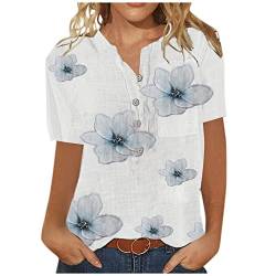 Damen T-Shirt Blumen Druck Tshirts Rundhals Kurzarm Oberteile Hemd Tee Tops Bluse (G-White, XL) von Donasty