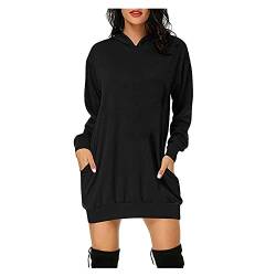 Donasty Damen Hoodie Kleid Pullover Langarm Sweatshirt Kapuzenpullover Tops Frühling und Herbst Mini Kleid Oversize Pulloverkleid Longshirt (G1-Black, XL) von Donasty