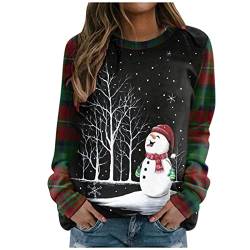 Weihnachtspullover Damen Christmas Sweater Langarm Rundhals Sweatshirt mit Weihnachtsmotiv Winter Pullover Weihnachtspulli (2-Black, L) von Donasty