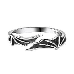 Donboly 925 Silber Ring für Frauen/Männer Engel und Dämonen Offen Einstellbare Ringe Silber Vintage Zirkonia Ring Schmuck (Dämonenflügel) von Donboly