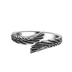 Donboly 925 Silber Ring für Frauen/Männer Engel und Dämonen Offen Einstellbare Ringe Silber Vintage Zirkonia Ring Schmuck (Engelsflügel) von Donboly
