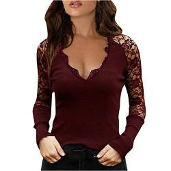 Bluse Mit Stehkragen Damen, Schöne Slim Spitze Damen Bodysuit Bluse Sexy Figurbetonte Elegant Langarm Kleidung Shirt Mesh Transparent Modisches Stretch Spitzentop Langarmshirt von DondPO