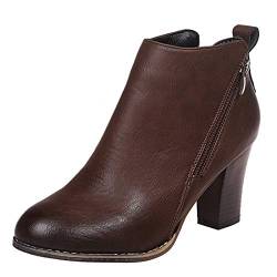 Boots Damen, Weite H Braun Damenstiefeletten Bequemschuhe Niedriger Gefüttert mit Absatz Schnürstiefeletten Ankle Boots Winterstiefel Reißverschluss Bequeme Kurzstiefel Stiefeletten von DondPO