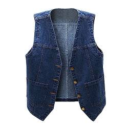 Cowboy Weste Damen Casual Klassisch Revers Denim Weste Denim Vest Knopf Schwarze Ärmellos Jeansjackenweste Damenwesten Jeansjacke Taschen Beiläufige Jeansweste Vest von DondPO