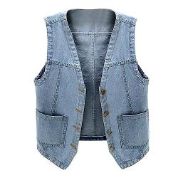 Cowboy Weste Damen Casual Klassisch Revers Denim Weste Denim Vest Knopf Schwarze Ärmellos Jeansjackenweste Damenwesten Jeansjacke Taschen Beiläufige Jeansweste Vest von DondPO