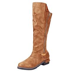 Damen Regenstiefeletten, Beige Schnallen Braun Biker Boots Platform Boots Flach Halbhoch Reißverschluss Cowboystiefel Halbschaft Stiefel Westernstiefel Quaste Vintage Winterstiefel Stiefeletten von DondPO