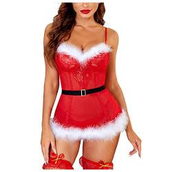 Damen Unterwäsche Transparent, Erotische Sexy Rot Weihnachts Dessous Dessous Set Durchsichtige Christmas Lingerie Reizwäsch Nikolaus Unterwäsche Spitze String Babydoll Weihnachten Nachtwäsche # von DondPO