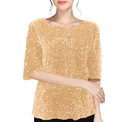 DondPO Damen Glitzer Oberteil Elegant Wein Sparkle Tunika Bluse Party 5XL Glitzernde T-Shirt Glitzerbluse Glitzeroberteil Metallic Rundhals Festliche Pailletten Oberteil Glitzer Tops von DondPO