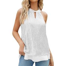 DondPO Festliche Oberteile Damen Weiß Elegant Wein Glitzer Tops Glitzeroberteil Party Sparkle Festliche Tunika Wickeloberteil Glitzerbluse Metallic Rot Glitzernde Pailletten Oberteil Bluse von DondPO