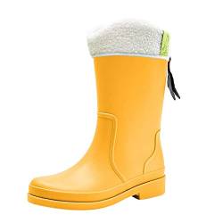 DondPO Gummistiefel Damen Gefüttert, 37 Halbhoch Gelb Gummistiefel Rain Boots Leicht Outdoor Atmungsaktiv Gummi Boot Gummistiefeletten Regenstiefel Winddicht Wasserdicht Rutschfest Regenschuhe von DondPO