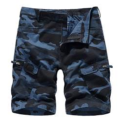 DondPO Laufhose Kurz Herren Leicht Baumwolle Taschen Sportshorts Sporthose Sommer Running Kurze Cargohose Laufshorts Sweatshorts Locker Blau Reißverschluss Cargo Shorts Tennishose von DondPO