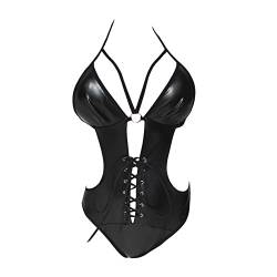 DondPO Reizwäsche Outfit, Offener Schritt Push Up Curvy Reizwäsch Lack Dessous Leder Sexy Erotische Reitzunterwäschedamen Leder Dessous Babydoll Mollige Transparente Erotikwäsche Dessous Set von DondPO