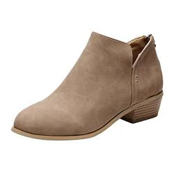 DondPO Stiefeletten Weite H, Gefüttert Bequeme Reißverschluss Winterstiefel Ankle Boots Beige Flach Schnürstiefeletten Damenstiefeletten Stiefeletten Weich Niedriger Winterschuhe Kurzstiefel von DondPO