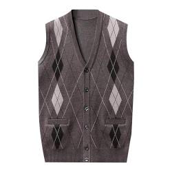 DondPO Strickwesten Herren, Baumwolle Winter V-Ausschnitt Weste Strickpulli Weste Ärmellose Slim Fit Warm Cardigan Pulloverwestee Wollweste XXL Freizeit Strickweste Pullunder von DondPO