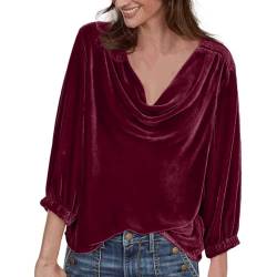 Festliche Oberteile Damen, Oversize Elegant XXL Langarmshirt Samt Oberteil Lose Velvet Samt Oberteile Top Velvet Shirt Grau Langarm Knöpfen Samt Bluse Tunika von DondPO