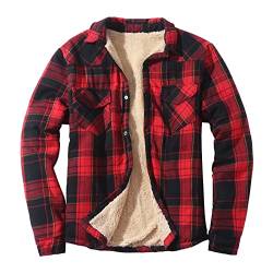 Hemd Mit Kapuze Herren, Kariert Innenfleece Plaid Langarm Longsleeve Winterhemden Herren Regular Fit Verdicken Slim Fit Hemd Mantel Lässige Casual Baumwolle Freizeit Langarmshirt Hoodie von DondPO