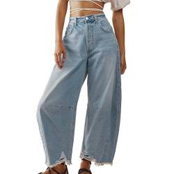 Jeans Damen Baggy, Loose Stretch Straight Baggy Jeans Y2K Jeans Weiß Kordelzug Taschen Y2K Hose Jeanshose Wide Leg Jeans Vintage Winter High Waist Jeans Damenjeans von DondPO