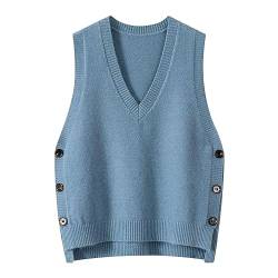 Pullunder Damen Oversize Herbst Elegant V Ausschnitt Pullover Vest Pullover Winter Lose Ärmellos Winterweste Strickpullunder Sweater Vest Warm Baumwolle Pullunder Strickweste von DondPO