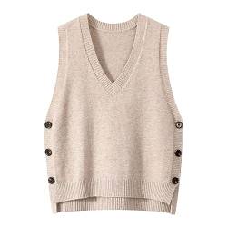 Pullunder Damen Oversize Herbst Elegant V Ausschnitt Pullover Vest Pullover Winter Lose Ärmellos Winterweste Strickpullunder Sweater Vest Warm Baumwolle Pullunder Strickweste von DondPO