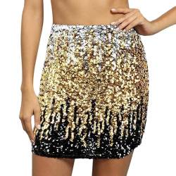 Rock Damen Schwarz- Sparkle Disco Stretch Sequin Skirt Stiftrock Rave Gold Eng Minirock Pailettenrock Hohe Taille Glänzend Party Metallic Rock Glitzerrock von DondPO