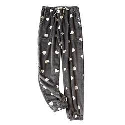 Schlaf Hose Damen, Frottee Lang Warm Schlafhose Schlafanzughose Winter Kordelzug Karierte Pyjamahose Kuschelhose Freizeithose Baumwolle Weich Taschen Nachtwäsche Hose Pyjama Pants von DondPO