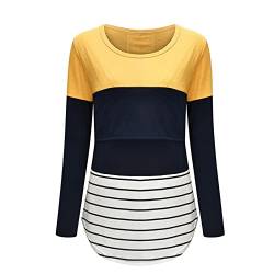 Still Shirts Damen, Weich Stretch Festliche Schwangerschaftsshirt Stilloberteile Gestreift Langarm Umstandsmode Nursing Tops Umstandsbluse Maternity Baumwolle Stillshirt Umstandstop Stilltop von DondPO