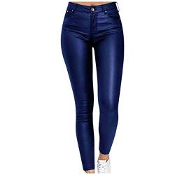 Stretch Hose Damen, Push Up Bunt Elegant Lederhose Kunstlederhose Stretch Lang Kunstleder Leggings Lederimitathose Glänzende Leggings Lederoptik Hohe Taille Lackhose Glitzer Leggings von DondPO