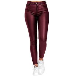 Stretch Hose Damen, Push Up Bunt Elegant Lederhose Kunstlederhose Stretch Lang Kunstleder Leggings Lederimitathose Glänzende Leggings Lederoptik Hohe Taille Lackhose Glitzer Leggings von DondPO