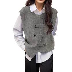 Strickpulli Damen, Winter Braune Casual Pullunder Strickweste Einfarbig Ärmellos V Ausschnitt Winterweste Strickpullunder Pullover Baumwolle Warm Pullover Vest Sweater Vest von DondPO