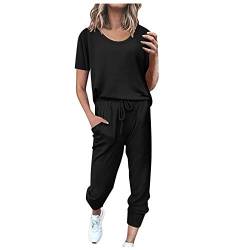 Trainingsanzug Zweiteiler Sommer Damen Set Freizeitanzug Sportlich Große Größen Loungewear Oberteile Streetwear Weiß Hausanzug Elegant Baumwolle Outfits Trainingsanzug Tracksuit 2 Teilig von DondPO