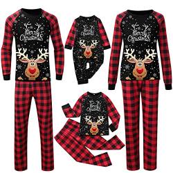 Weihnachts Pyjama,Weihnachten Schlafanzüge für Familie, Weihnachts Pyjamas Set für Family, Weihnachten Set für Erwachsene Kinder, Schlafshirt Oberteil mit Hirsch Aufdurck Hose Hausanzug Sleepwear von DondPO