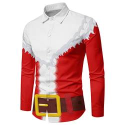 Weihnachtshemden Herren, Lustige Langarm Slim Fit Weihnachten Shirt Oberteile Party 3D Bedruckte Stehkragen Christmas Shirt Langarmhemd Freizeithemd Baumwolle 4XL Weihnachtshemd von DondPO