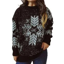 Weihnachtspullover Damen, Lustig Rundhals Drucken Weihnachtspullover Christmas Sweater 4XL Winter Langarm Weihnachtskleidung Weihnachtsoutfit Strickpullover Warm Frauen Weihnachtspulli Wollpullover von DondPO