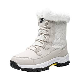 Winterstiefel Damen Wasserdicht, Warme Kurzschaft Beige Winterstiefel Schneestiefel Weiß Rutschfeste Wasserdicht Snow Boots Winterschuhe Schneeschuhe Gefüttert Flach Winter Winterboots Westernstiefel von DondPO