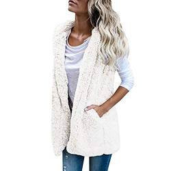 Winterweste Damen, Elegant Fleece Warm Teddy Fleece Weste Plüschweste Taschen Reißverschluss Klassischer Winterweste Fleece Weste Standkragen Winter Ärmellose Fleeceweste Fellweste von DondPO