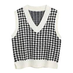 Wollweste Damen, Lang Gestreift V Ausschnitt Damenpulli Strickpullunder Kurz Warm Ärmellos Sweater Vest Strickweste Pullunder Winter Baumwolle Pullover Pullover Vest von DondPO