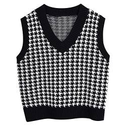 Wollweste Damen, Lang Gestreift V Ausschnitt Damenpulli Strickpullunder Kurz Warm Ärmellos Sweater Vest Strickweste Pullunder Winter Baumwolle Pullover Pullover Vest von DondPO