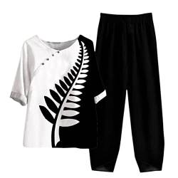 Zweiteiler Damen Jogginganzug Große Größen 2 Teilig Festlich Outfits Weiß Sommer Jogginganzug Oberteile Zweiteiler Freizeitanzug Baumwolle Damen Set Trainingsanzug Hausanzug Elegant Streetwear XXL von DondPO