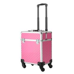 Donened Kosmetikkoffer Trolley, 34 * 24 * 41cm Reisen Friseurkoffer Groß Schminkkoffer für Visagisten, Hairstylisten, Kosmetikerinnen usw (Pfirsichfarbe) von Donened