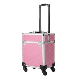 Donened Kosmetikkoffer Trolley, 34 * 24 * 41cm Reisen Friseurkoffer Groß Schminkkoffer für Visagisten, Hairstylisten, Kosmetikerinnen usw (Rosa) von Donened