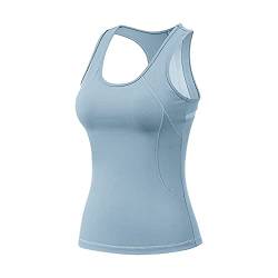 Damen Tank Top Sommer Sports Shirts Oberteile Frauen Slim fit Ärmellos for Yoga Jogging Laufen Workout Bluse mit Integriertem BH von DongBao