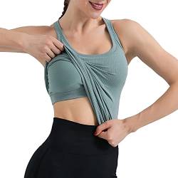 Damen Tank Tops mit Integriertem BH Sommer T-Shirts Casual Oberteil Top Ärmellose Shirt Atmungsaktive Workout Gym von DongBao